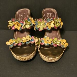 L'artiste Spring Step Colorful Floral Embellished Wedge Heel